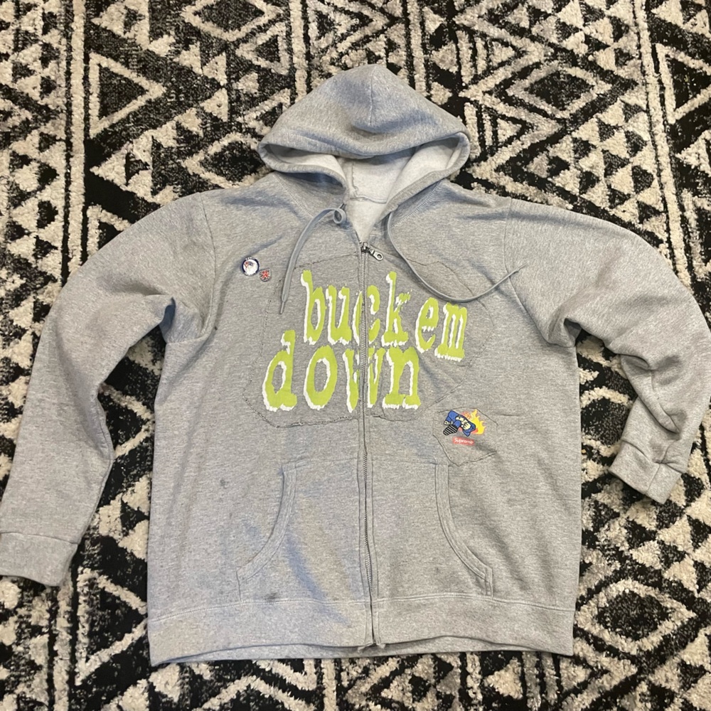 CUSTOM grey supreme shirt X zipup mashup